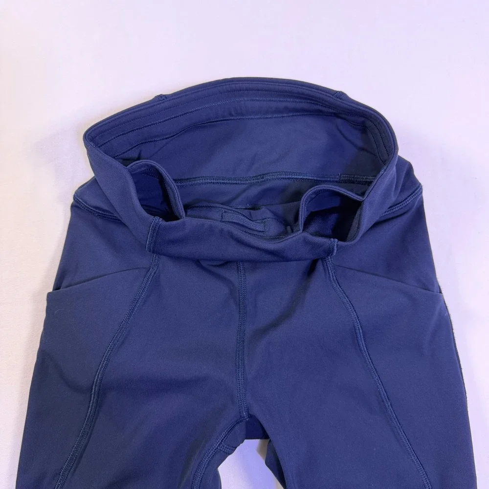 Lululemon Speed Up High Rise Crop 21 Navy Blue Running Leggings Pockets Size 2‎